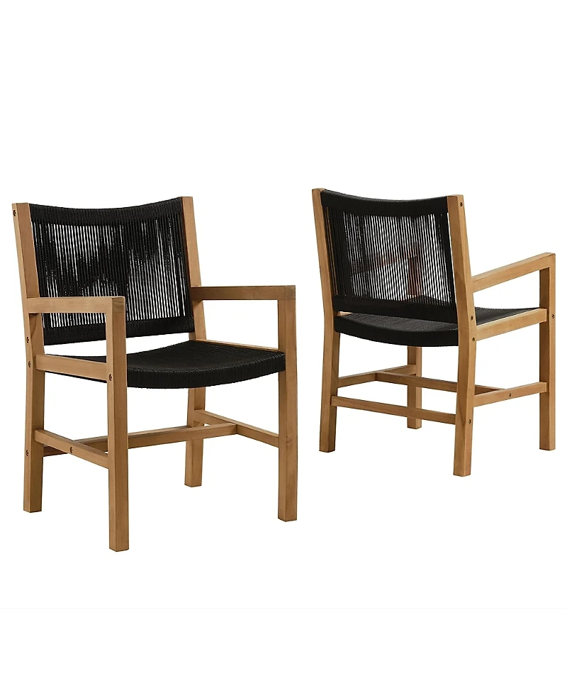 Modway Vienna Outdoor Patio Teak and Rope Dining Armchairs Set of 2