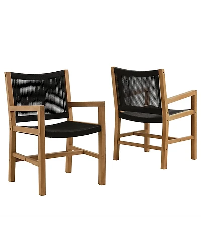 Modway Vienna Outdoor Patio Teak and Rope Dining Armchairs Set of 2