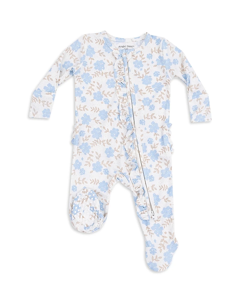 Angel Dear Girls' Floral Two-Way Ruffle Zipper Footie - Baby