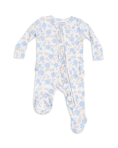 Angel Dear Girls' Floral Two-Way Ruffle Zipper Footie - Baby