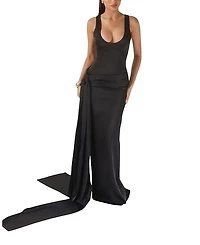 Heiress Beverly Hills Low Neckline Satin Sarong Maxi Dress