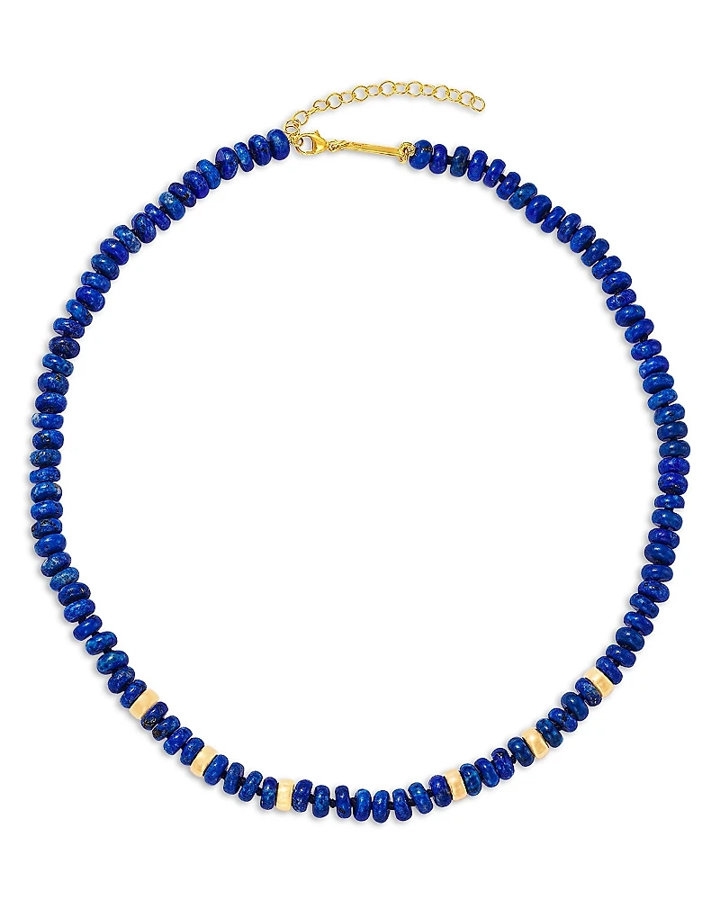 Zoe Chicco 14K Yellow Gold Lapis Rondelle Bead Collar Necklace, 16-18