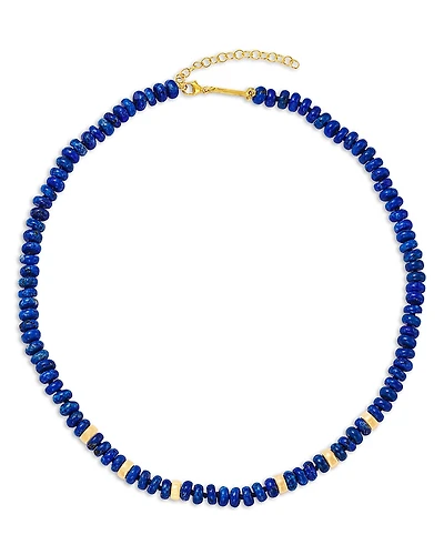Zoe Chicco 14K Yellow Gold Lapis Rondelle Bead Collar Necklace, 16-18