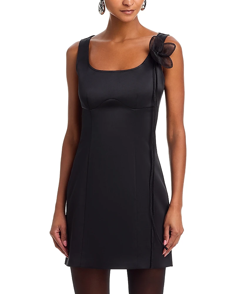 Rotate Satin Floral Applique Dress