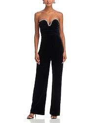 Aqua Strapless Velvet Jumpsuit - Exclusive