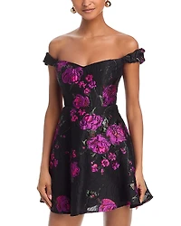 Aqua Rose Brocade Mini Dress - Exclusive