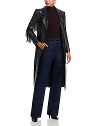 L'Agence Celina Fringe Trim Faux Leather Trench Coat