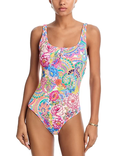 Johnny Was Crispire Zip Tank One Piece Swimsuit