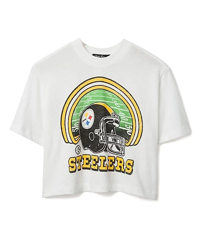 Junk Food Clothing Women's Nfl Pittsburgh Steelers Game Time Mock Neck Crop Tee