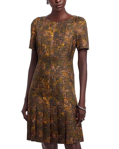 Lafayette 148 New York Puff Sleeve Pleated Dress