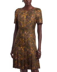 Lafayette 148 New York Puff Sleeve Pleated Dress