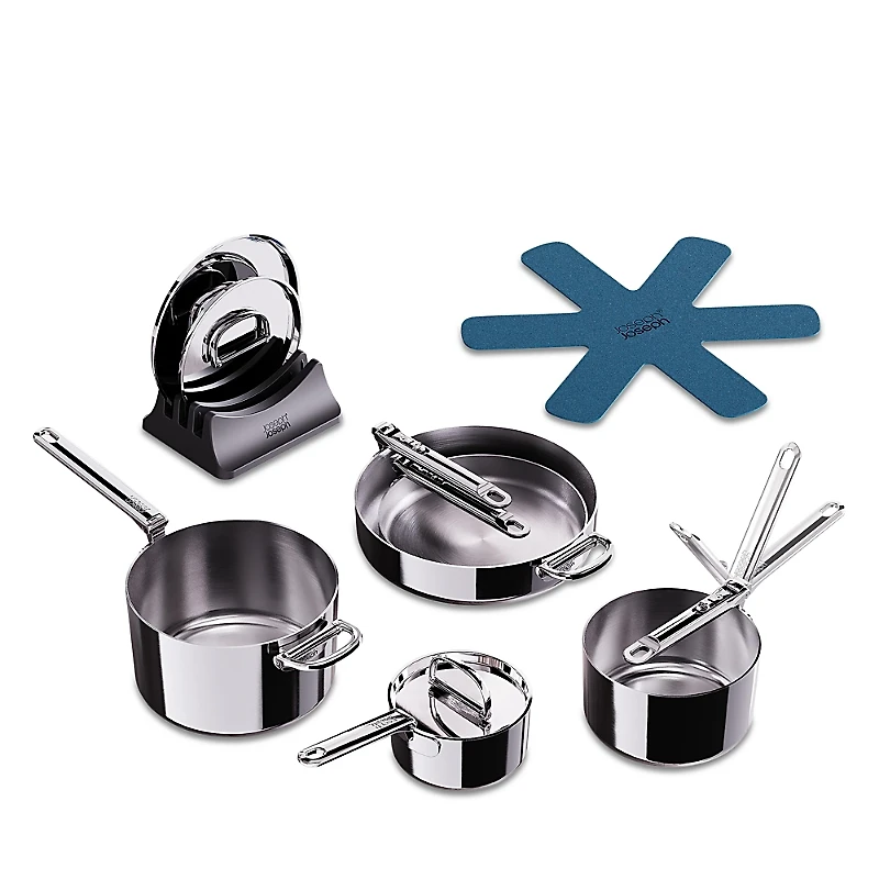 Joseph Joseph Space Steel Eight Piece Stainless Steel Cookware Set with Folding Handles