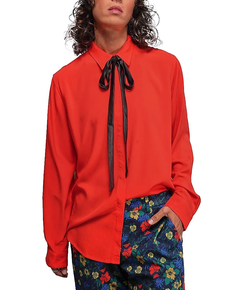 Wildfang The Empower Long Sleeve Bow Button Up Shirt