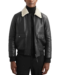 Reiss Fleece Collar Leather Jacket