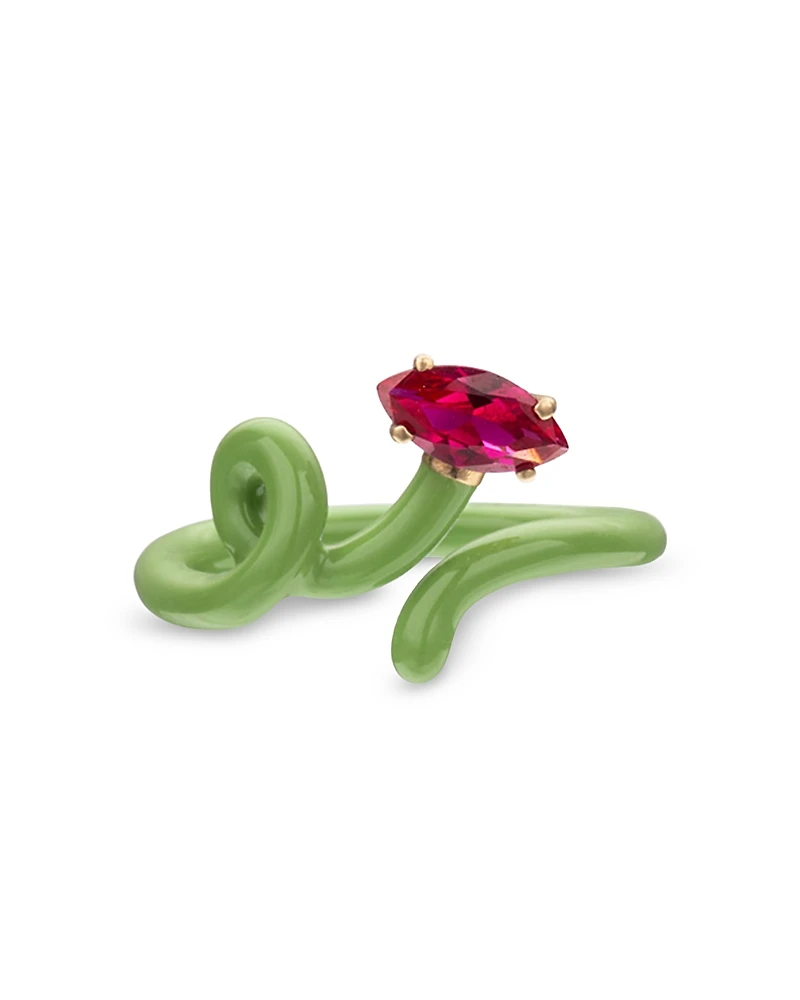Bea Bonglasca 9K Rose Gold & Sterling Silver Baby Vine Corundum and Red Enamel Tendril Ring