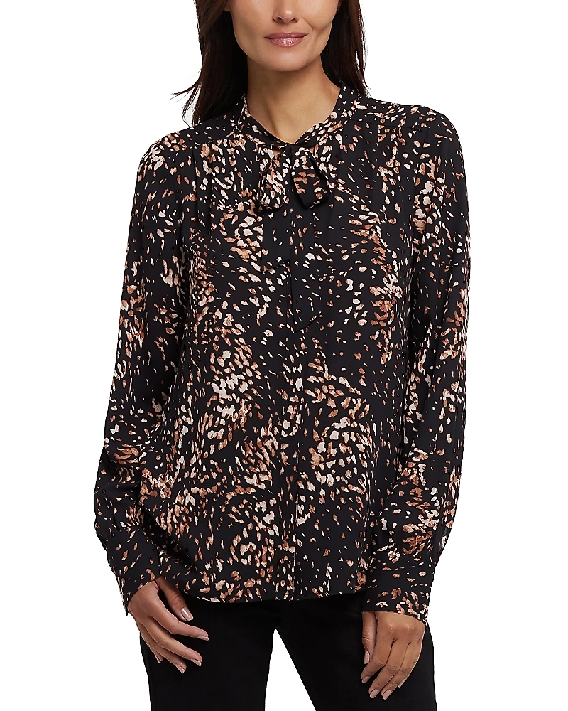 Nydj Printed Tie Neck Blouse