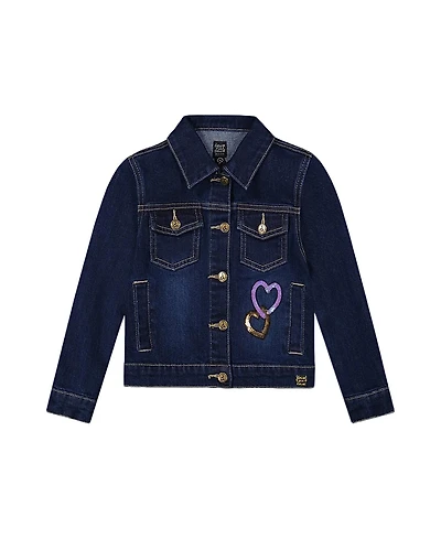 Deux par Girls' Stretch Denim Jacket with Glittery Hearts and Unicorn - Big Kid