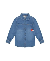 Deux par Girls' Denim Shirt with Patch Pockets and Apple