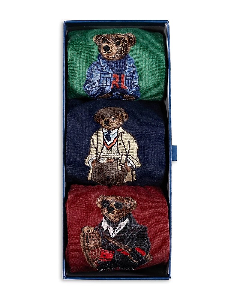 Polo Ralph Lauren Assorted Bears Socks Gift Box, Pack of 3