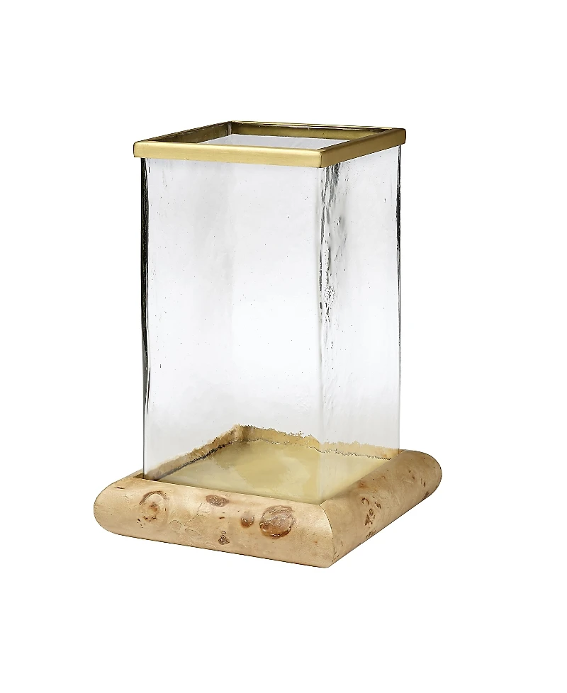Jamie Young Rhine Burl Wood and Glass Hurricane Candle Holder