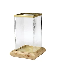 Jamie Young Rhine Burl Wood and Glass Hurricane Candle Holder