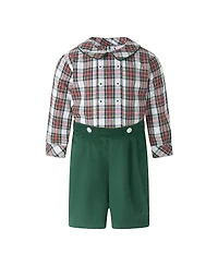 Rachel Riley Boys' Ivory Tartan Cord Shirt and Short Set - Baby, Little Kid