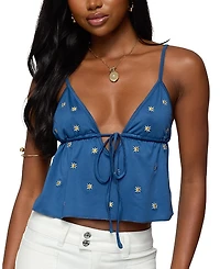 Edikted Soleil Embroidered Open Back Top