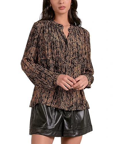 Elan Pleated Mandarin Collar Blouse