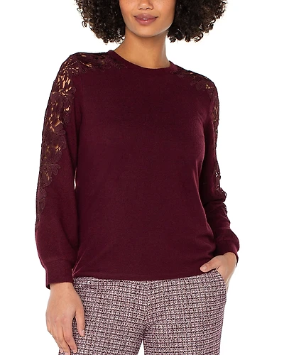 Liverpool Los Angeles Lace Trim Crewneck Sweater