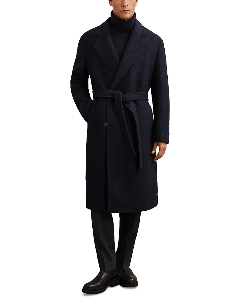 Reiss Clavis Boucle Belted Double Breasted Overcoat