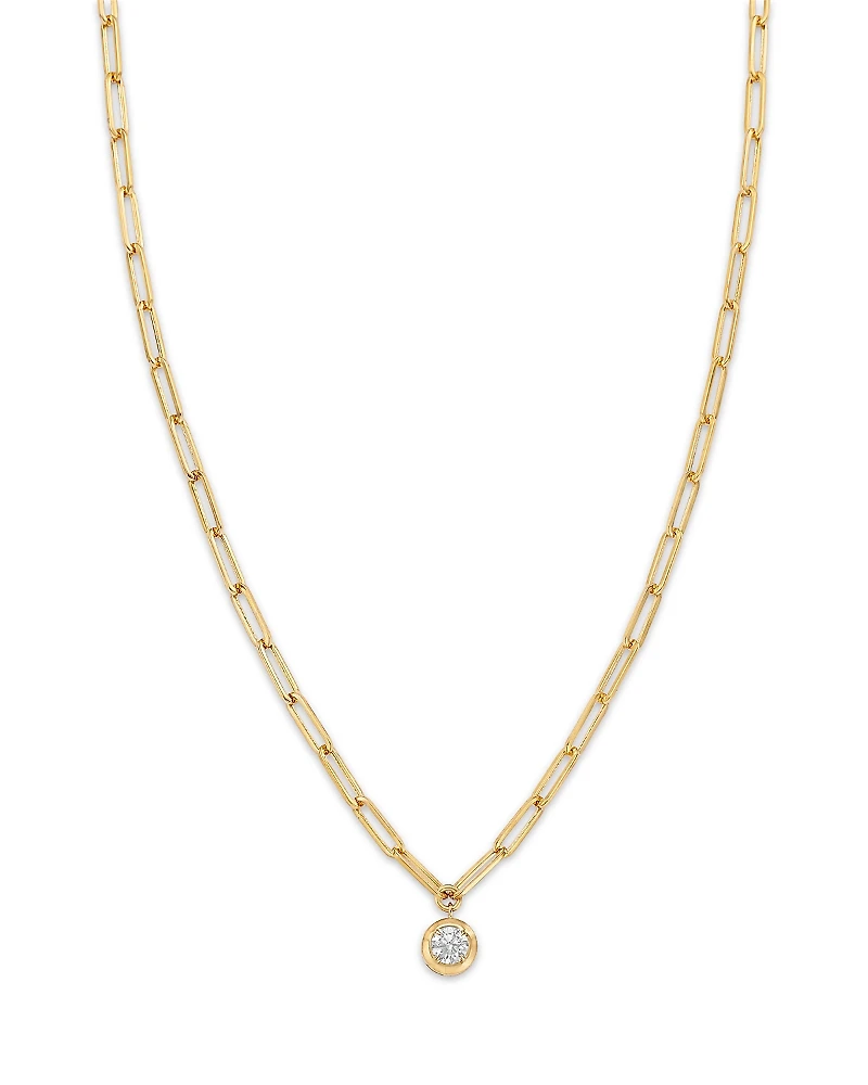 Bloomingdale's Fine Collection Diamond Bezel Solitaire Paperclip Link Pendant Necklace