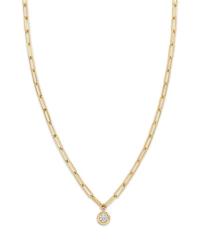 Bloomingdale's Fine Collection Diamond Bezel Solitaire Paperclip Link Pendant Necklace