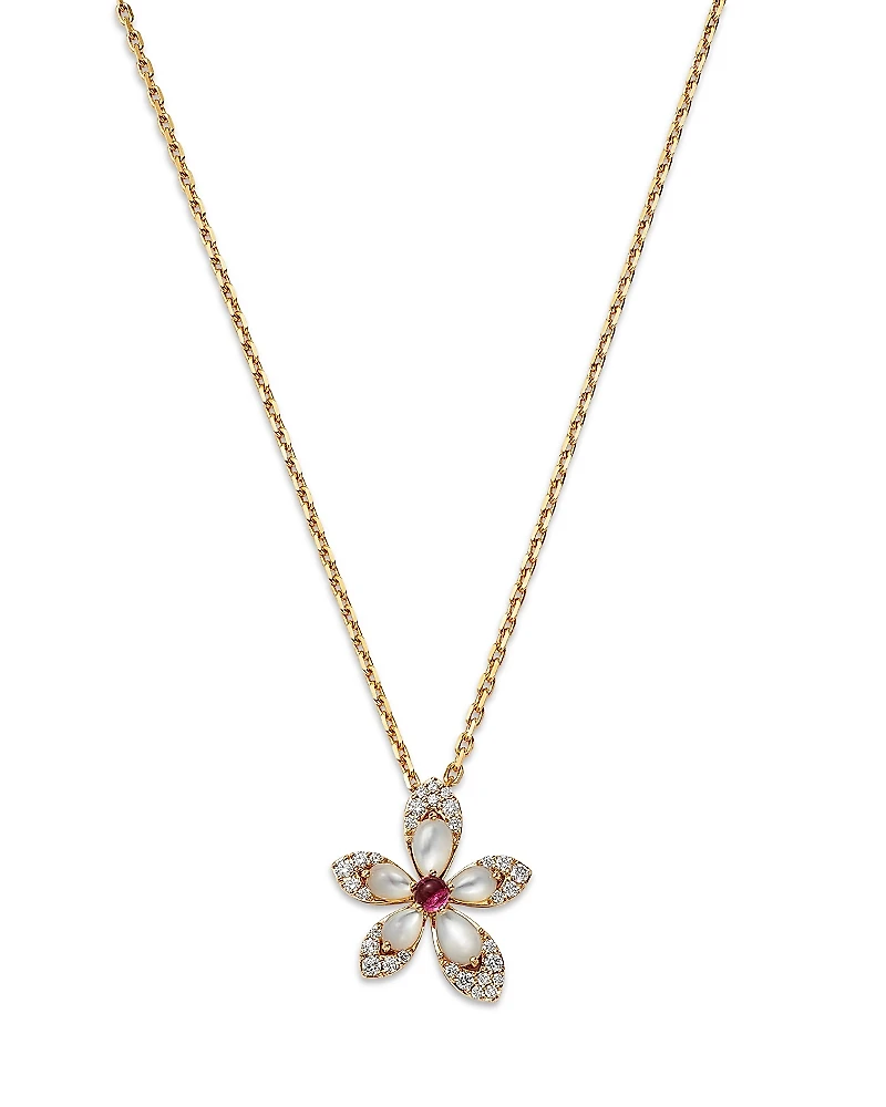 Roberto Coin 18K Rose Gold Tiare Mother of Pearl, Rubellite, & Diamond Flower Pendant Necklace, 16-18