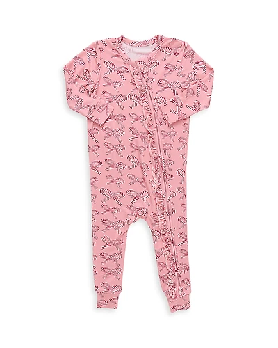 Pink Chicken Girls' Ruffled Candy Cane Print Romper - Baby