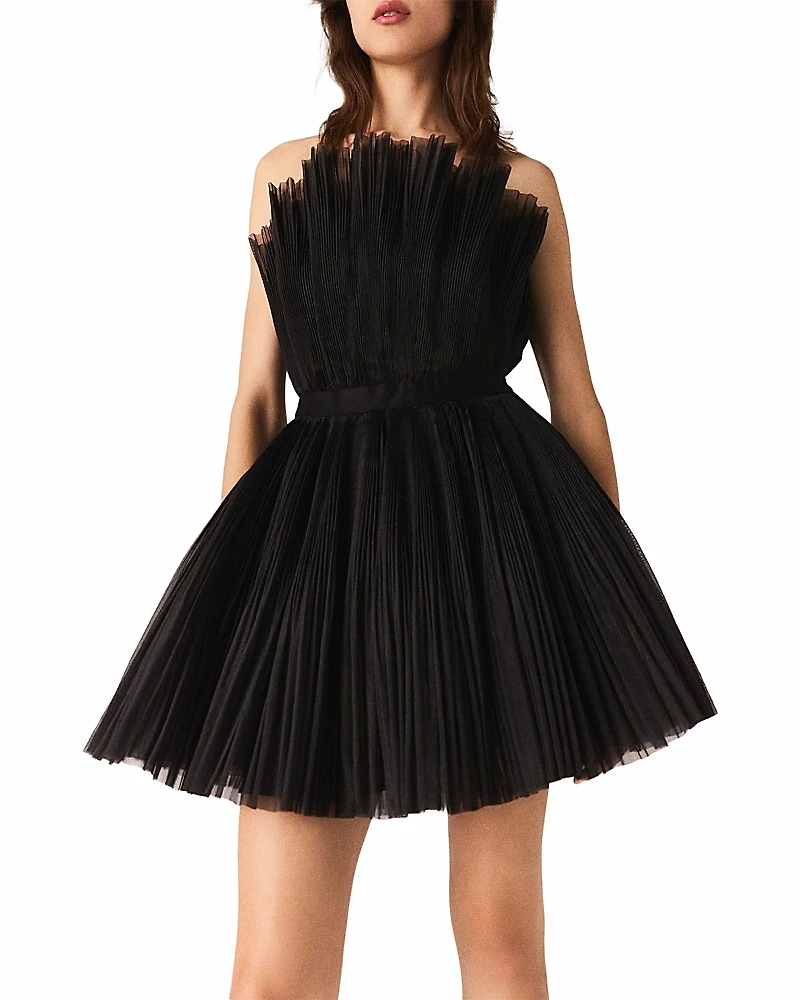 Maje Rulle Pleated Tulle Bustier Dress