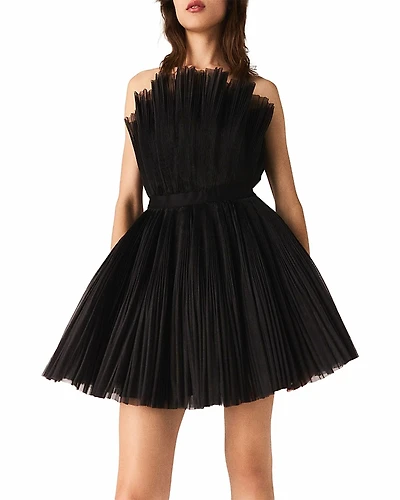 Maje Rulle Pleated Tulle Bustier Dress