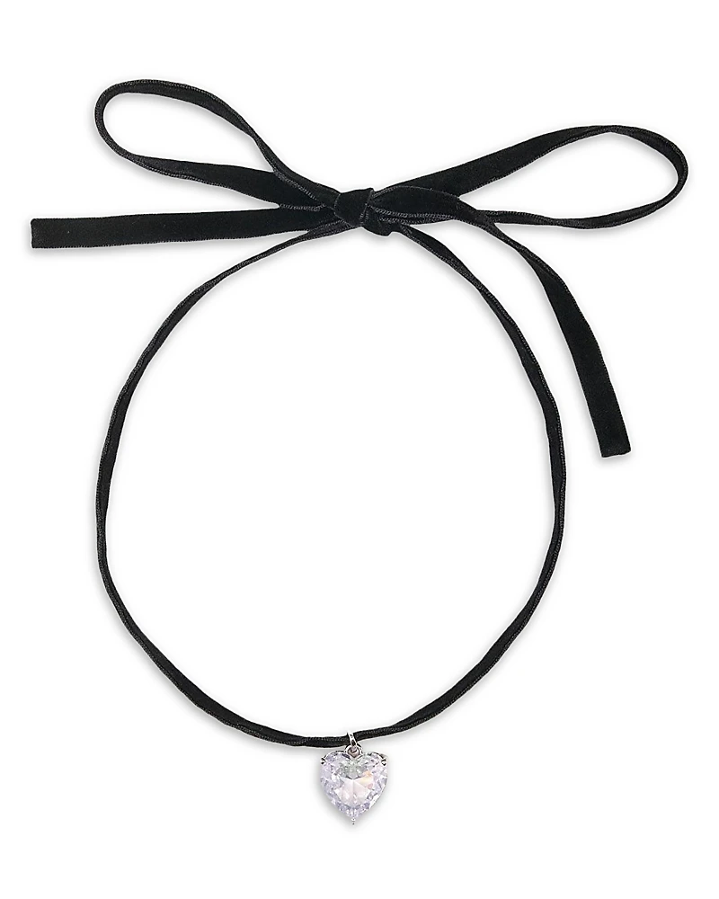 Maje Precieux Crystal Heart Charm Velvet Choker Necklace
