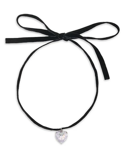 Maje Precieux Crystal Heart Charm Velvet Choker Necklace