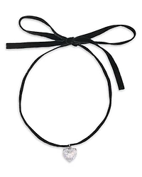 Maje Precieux Crystal Heart Charm Velvet Choker Necklace