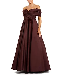 Mac Duggal Satin Off The Shoulder Twist Evening Ballgown