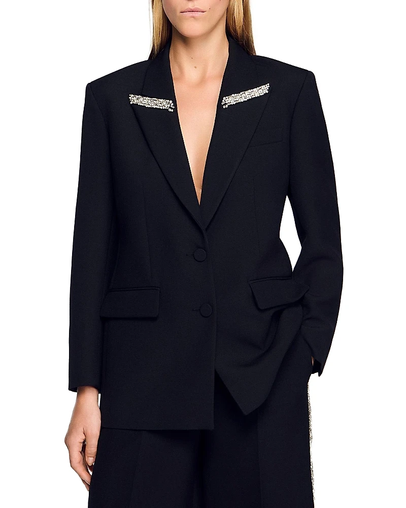 Sandro Jacket with Rhinestone Collar