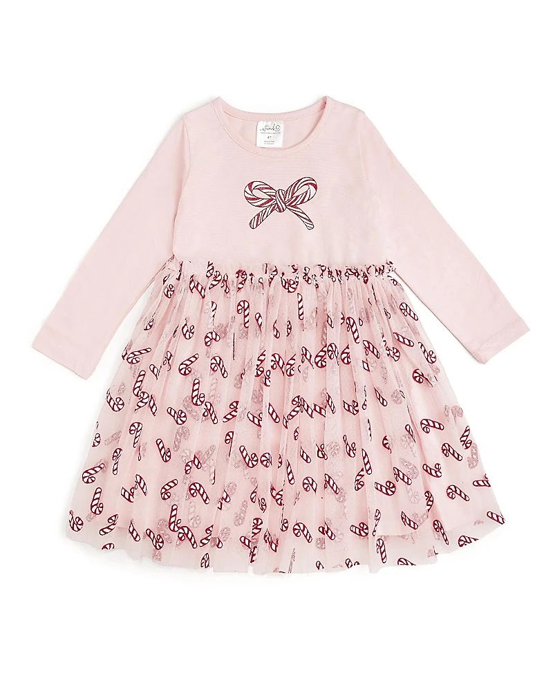Sweet Wink Girls' Candy Cane Confetti Christmas Long Sleeve Tutu Dress - Little Kid, Big Kid