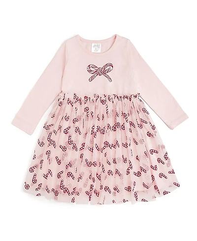Sweet Wink Girls' Candy Cane Confetti Christmas Long Sleeve Tutu Dress - Little Kid, Big Kid