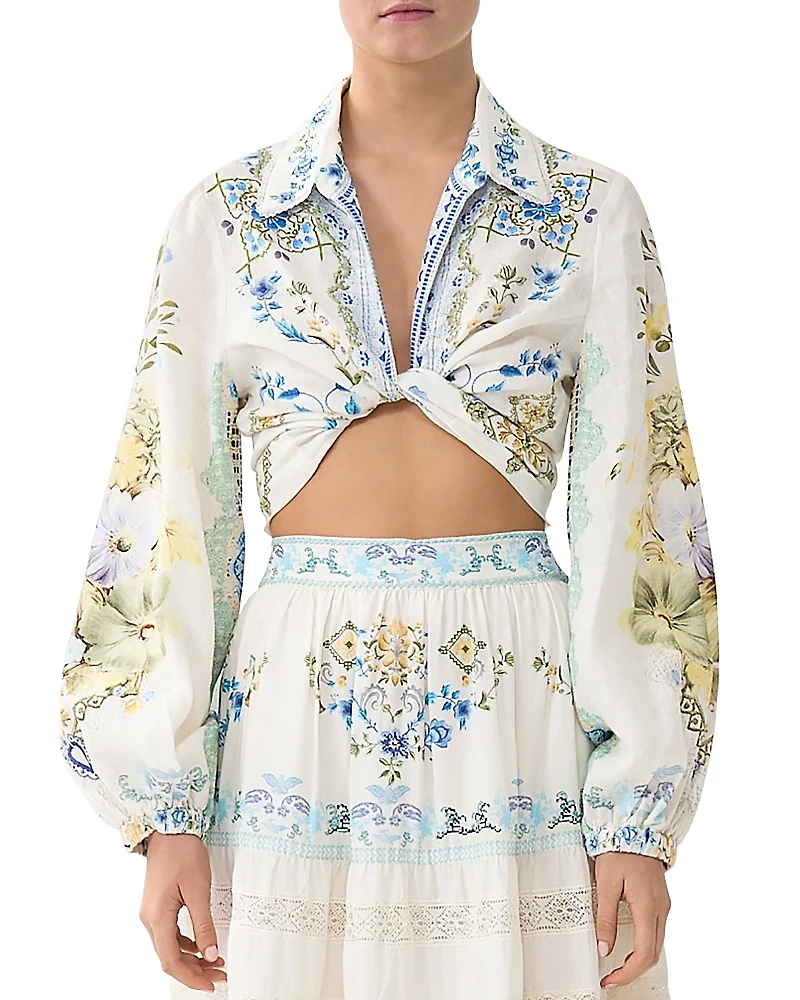 Camilla Linen Cropped Tie Shirt