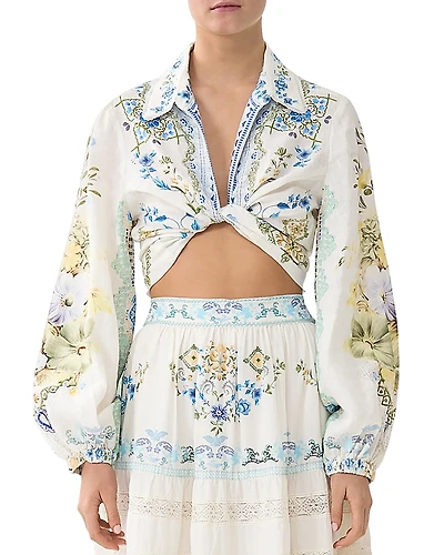 Camilla Linen Cropped Tie Shirt