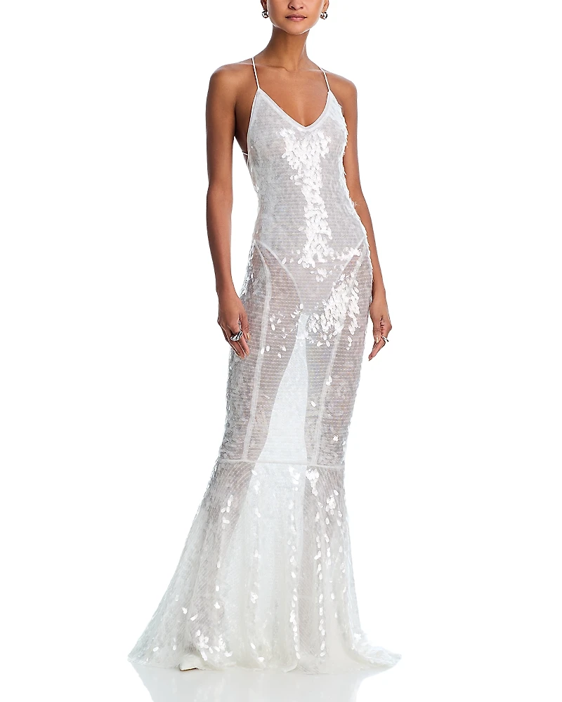 Norma Kamali Low Back Fara Slip Fishtail Gown