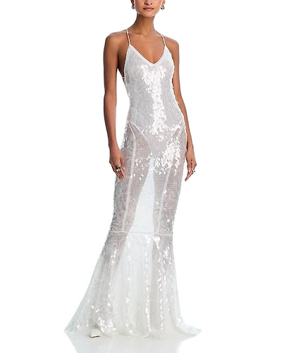 Norma Kamali Low Back Fara Slip Fishtail Gown