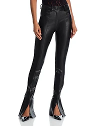 Norma Kamali Spat Faux Leather Split Hem Jeans