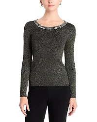 T Tahari Embellished Scoop Neck Sweater