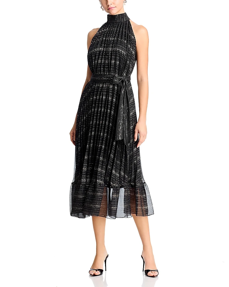 T Tahari Pleated Belted Dress